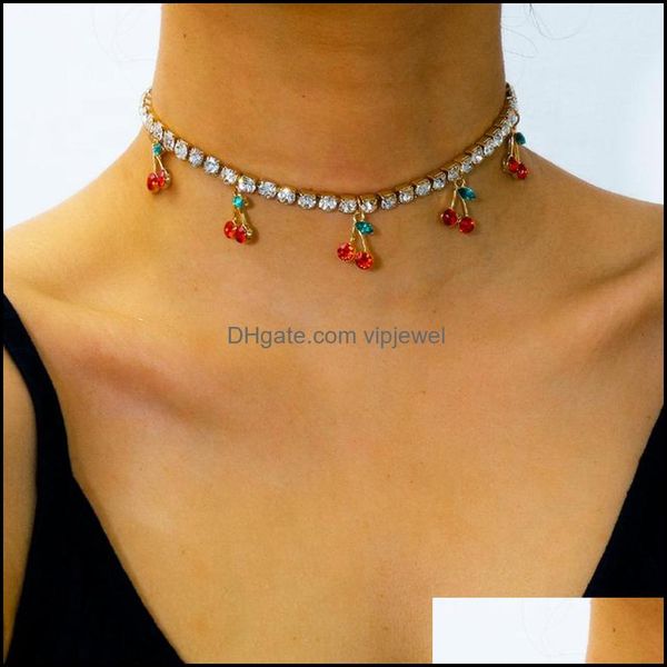

pendant necklaces pendants jewelry new fashion rhinestone cherry necklace for women tennis chain choker hiphop drop delivery 2021 lhus6, Silver
