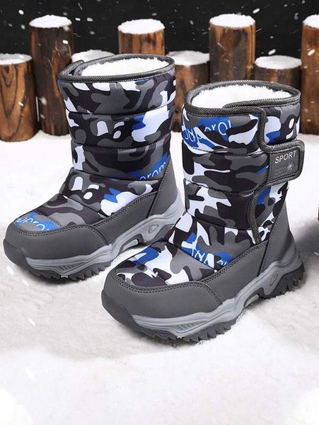 

boys camo graphic hook-and-loop fastener strap snow boots she01, Black;grey