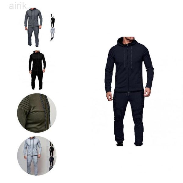 

men's tracksuits pleated 2 pcs/set good simple spring suit sports men pants pure color for home, Gray