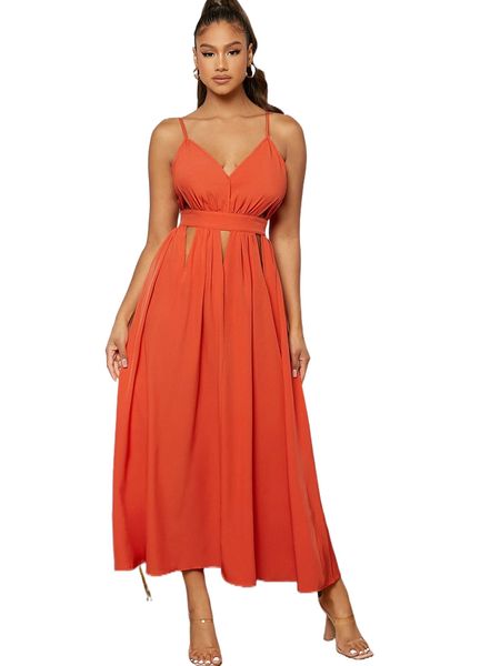 

cut out front solid cami maxi dress b0f7#, Black;gray