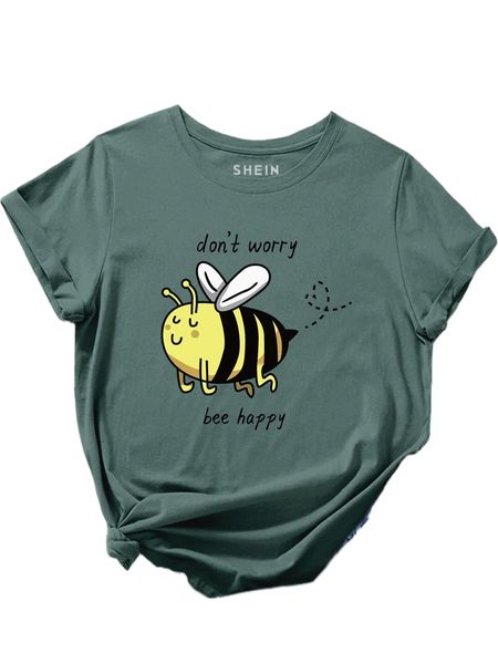 

cartoon bee and slogan graphic tee c3op#, White