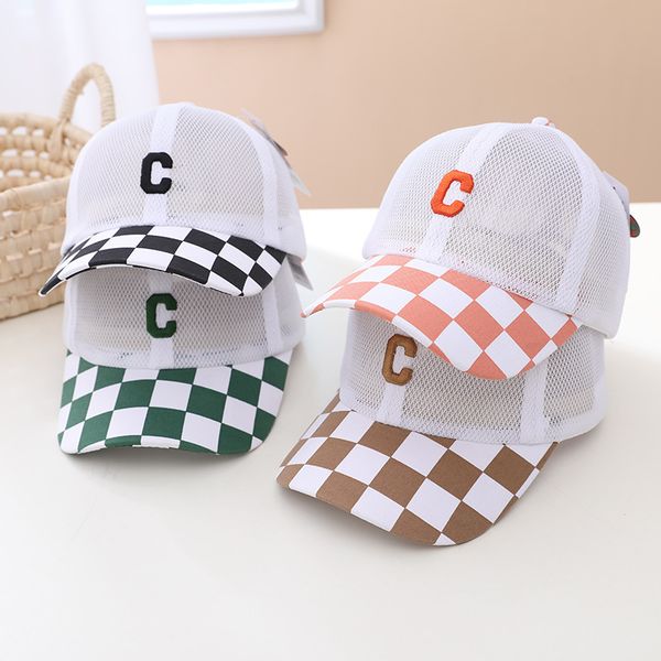 

summer children caps fashion c embroidery cotton mesh breathable sun cap kids boy girl adjustable hip-hop baseball cap 2-6 years, Yellow
