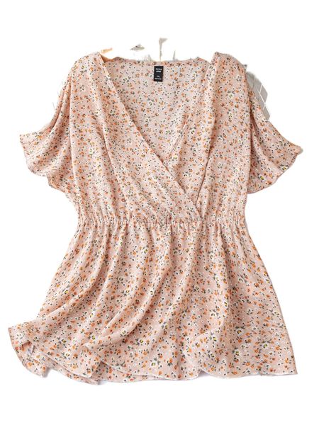 

plus ditsy floral surplice neck peplum blouse t7nt#, Black