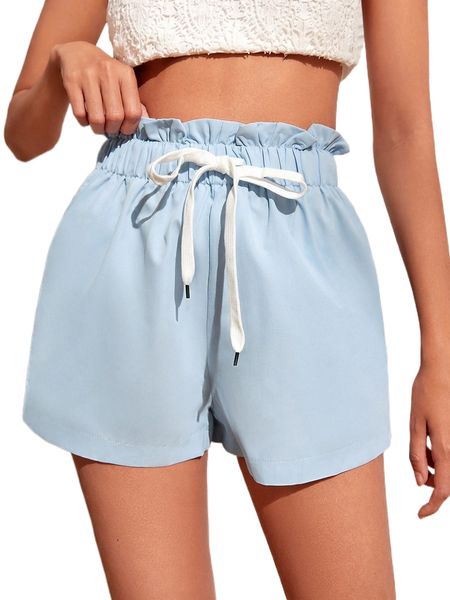 

drawstring paperbag waist shorts 01tv#, White;black