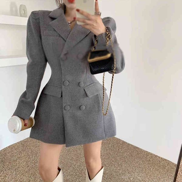

women's wool & blends french design sense celebrity wind fried street autumn and winter close waist thin wool coat double row button su, Black