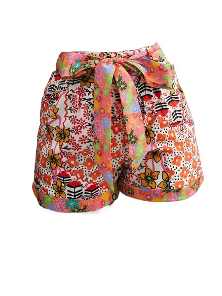 

x xio & paula floral print belted shorts v5p0#, White;black