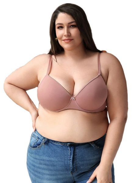 

plus bow detail push up bra 77qe#, Black;white