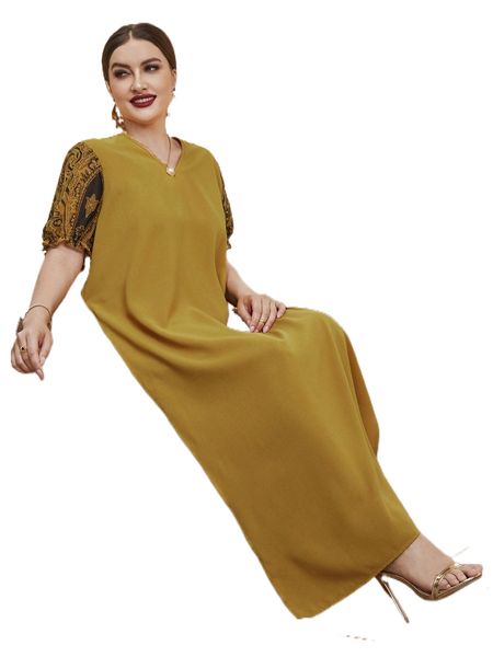 

plus puff sleeve 2 in 1 tunic dress a5ie#, Black