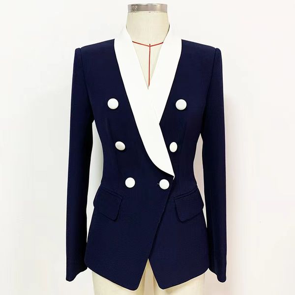 

b151 womens suits blazers tide brand retro fashion designer black lapels suit jacket double breasted slim plus size women's, White;black