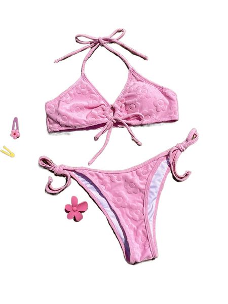 

floral halter triangle bikini swimsuit g7gm#, White;black