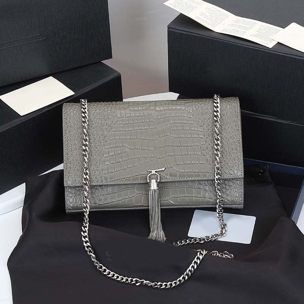 

cowhide chains bag ball pattern cross body bags tassel envelope bags genuine leather alligator thread plain hasp letter hardware fashion lad