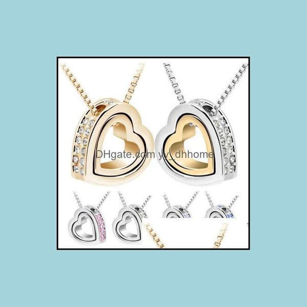 

pendant necklaces necklace pendants fashion womens heart crystal charm chain sier plated jewelry chains yydhhome drop deliver yydhhome dhp4t, Silver