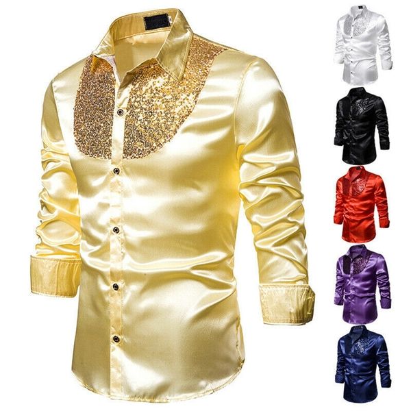 

long sleeve wedding dress for soft comfortable shine business england style sequin formal shirt men 220809, White;black
