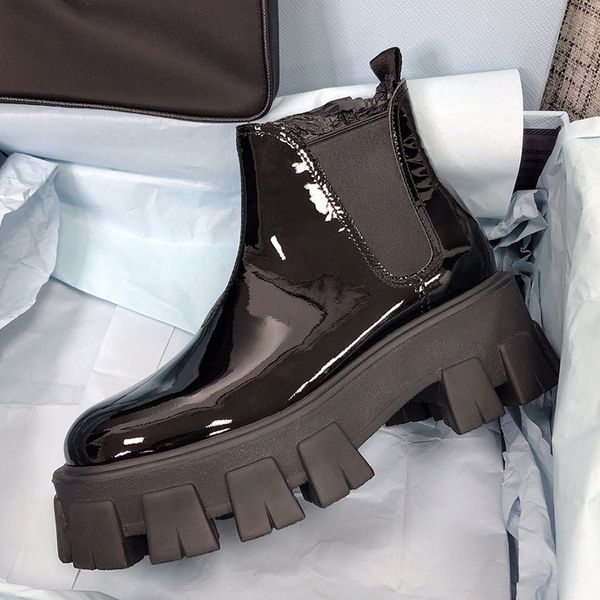 

monmoira patent leather platform boots women round toe chelsea boots women solid black designer ankle women's boots swe0747t220718