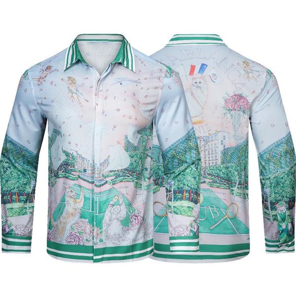 

men's casual shirts summer new vacation lapel long sleeves loose green city print women's casual coat for couples #m-3xl, White;black