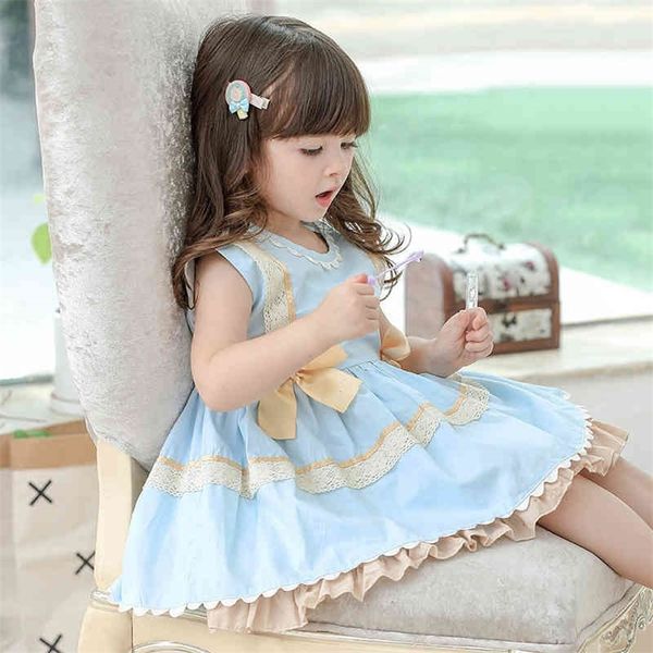 

children's spanish dresses kids princess clothing for girl birthday party dress bow lace baby girl boutique frocks 210329, Red;yellow