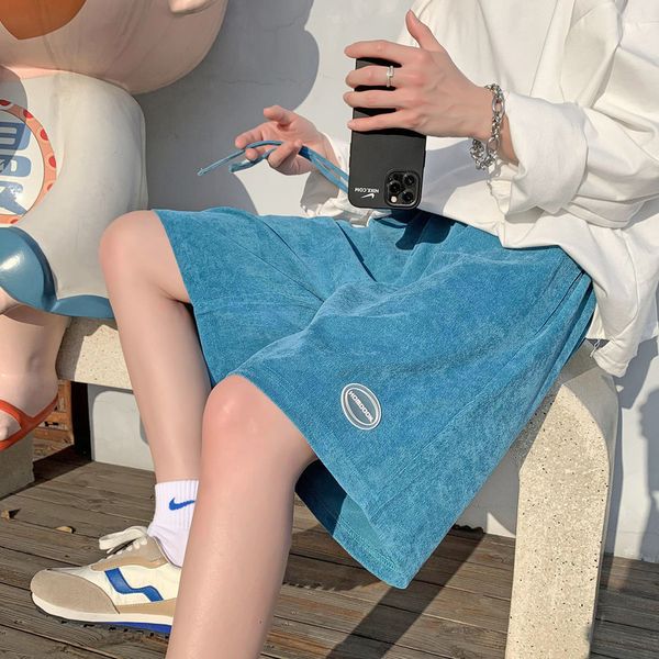 

privathinker summer corduroy men casual shorts straightleg oversized male solid color male korean style short trousers 220608, White;black