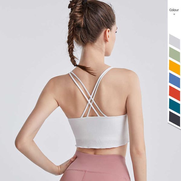 

solid color sports underwear yoga outfits women's tank double-layer breathable cross yoga bra running fitness back gym vest shirt, White;red