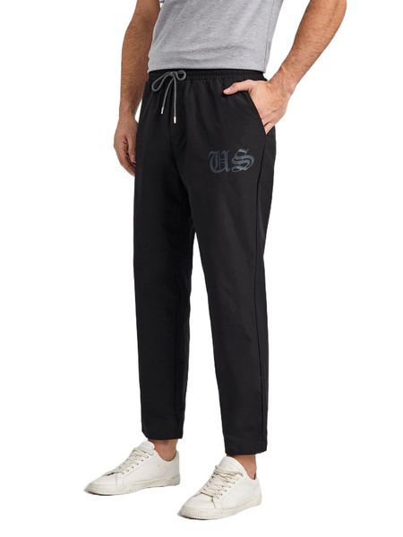

men letter graphic drawstring pants 21zm#, Black