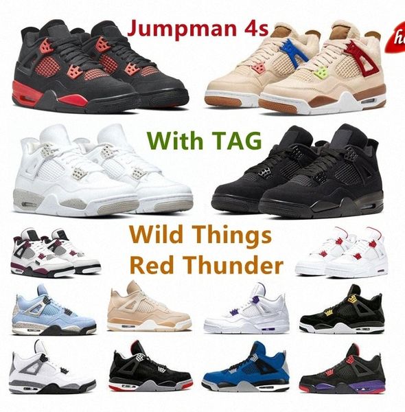 

2022 mens zoom jumpman 4 4s basketball shoes wild things red thunder university blue lightning white oreo metallic purple black cat women