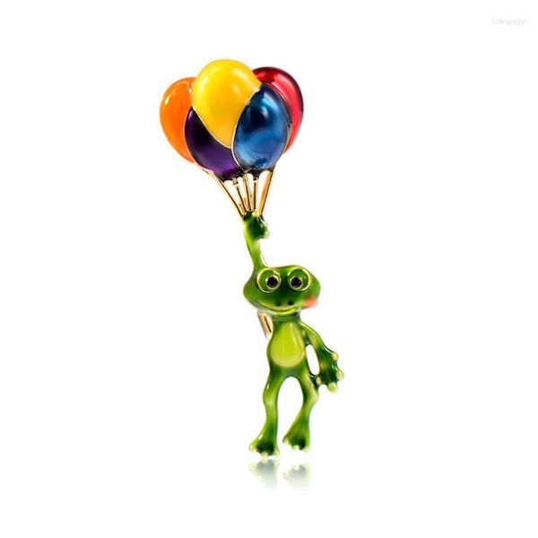 Штифты броши Blucome зеленая лягушка поднимает воздушный воздушный шар формы брошь эмалевые украшения для женщин корсаж