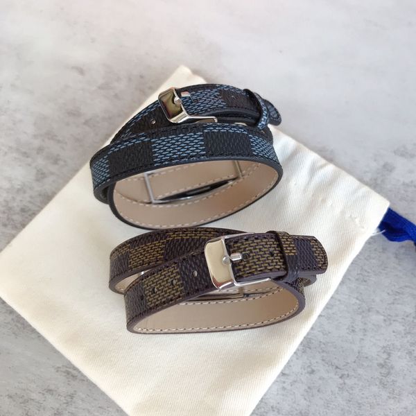 

pu double ring belt bracelet leather hand rope fashion trend wild checkerboard double layer leather rope men and women couple hand rope m661, Golden;silver