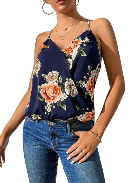 

tall floral print overlap collar cami o3nf#, White
