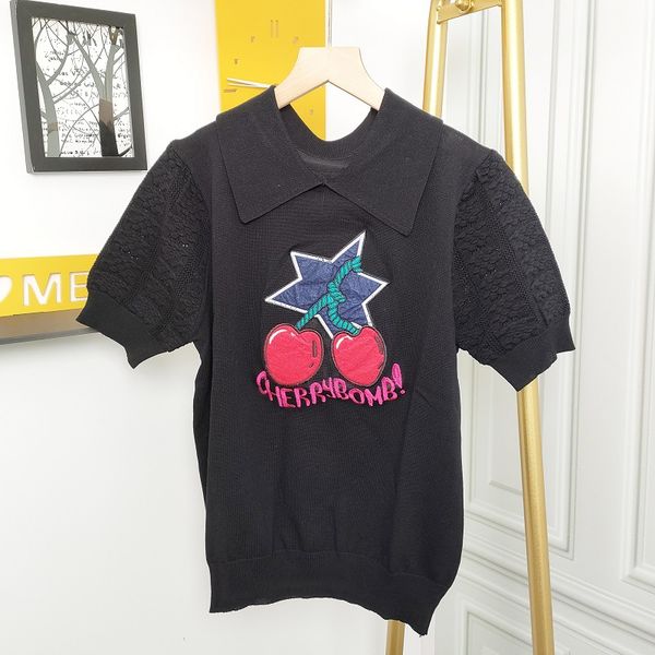 

501 2022 summer brand same style black white sweater lapel neck short sleeve fashion womens clothes ruibing, White;black