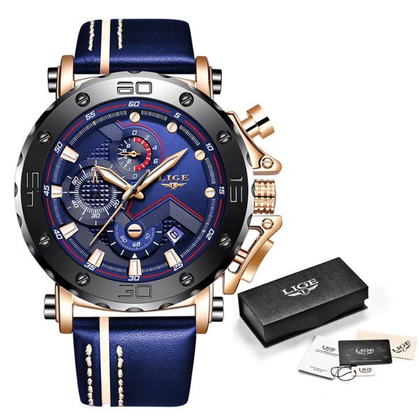 Armbanduhren LIGE Echtes Leder Uhr Männer Business Wasserdichte Quarz Für Top Sport Chronograph Uhr Männlich + Box