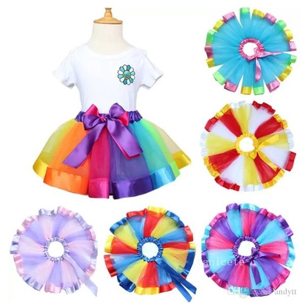 7colors arco -íris color garotas tutu saias novas fitas bowknot infantil saia de dança de dança performance festival festival infantil saias zc1156