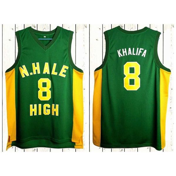 Nikivip Großhandel Wiz Khalifa #8 N. Hale High School Herren-Basketballtrikot, genäht, Grün, Größe S-3XL, Top-Qualität