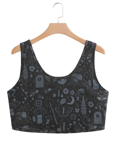 

plus cartoon graphic scoop neck tank t7zx#, Black