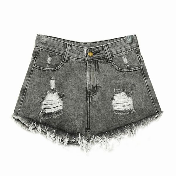 

vintage women jeans shorts casual high waisted ripped denim pants frayed raw hem jeans plus size s-6xl, Blue