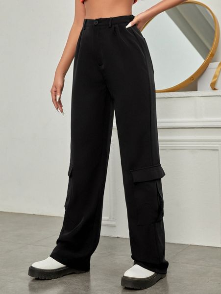 

high waist cargo pants j7jo#, Black;white