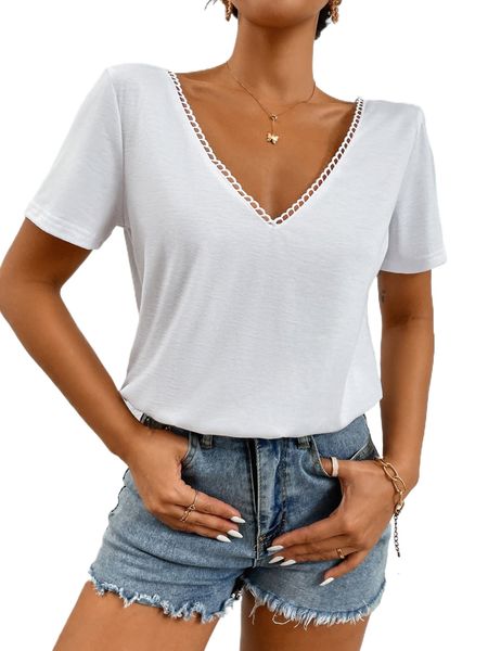 

buttons back double v neck tee w9jc#, White