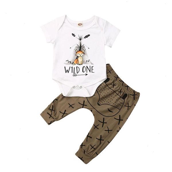 

summer newborn baby boy sets girl clothes cartoon print short sleeve romper long pants outfits cotton set, White