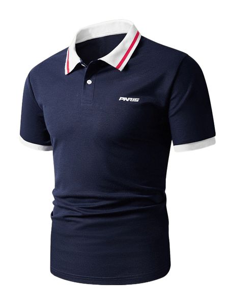 

men letter graphic striped trim polo shirt f4fx#, White;black