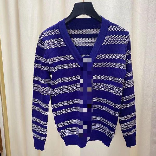 

718 2022 milan runway spring summer brand same style sweater long sleeve v neck blue striped pullover womens dl, White;black