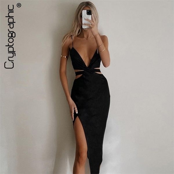 

cryptographic backless cutout midi dress club party outfits for women sleeveless elegant straps v neck dresses vestidos 220620, Black;gray
