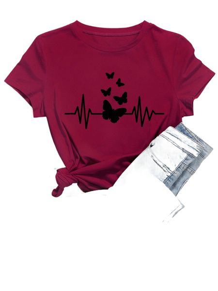 

butterfly print short sleeve tee w45z#, White