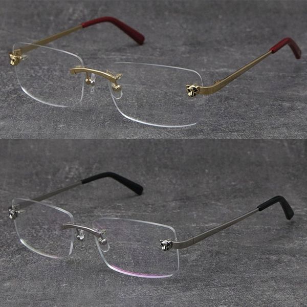 New Metal Rimless Cheetah series Eyewear Reading Frames Women Eyeglasses Large Square Glasses With Box Fashion Optical Male and Female Myopic Frame Size:56-18-140MM