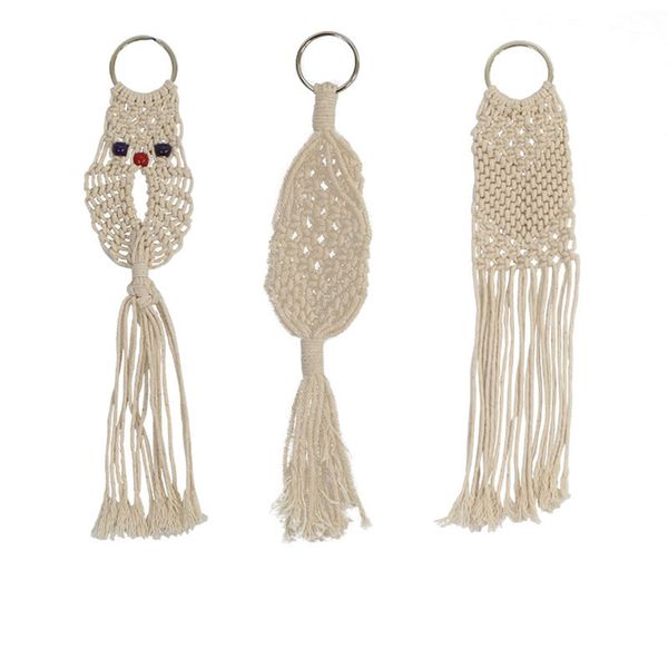 

mini macrame keychains boho bag charms with tassels handcrafted accessory for car key holder purse phone wallet, Silver
