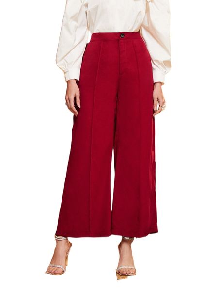 

seam detail wide leg pants 020e#, Black;white