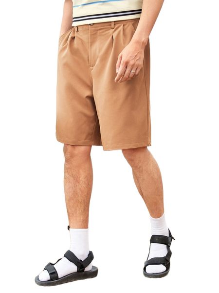 

men slant pocket fold pleated shorts j1xk#, White;black