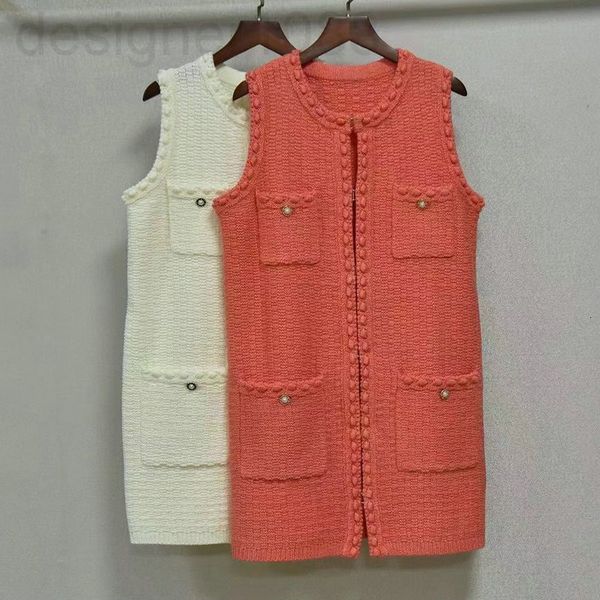 

women's knits & tees designer 22 early spring small fragrance show new knitted vest women's medium and long style, wear versatile, White