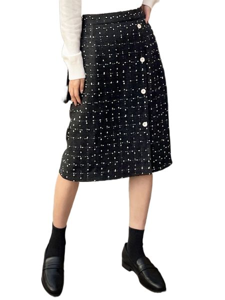 

dazy high waist plaid tweed skirt s29g#, Black