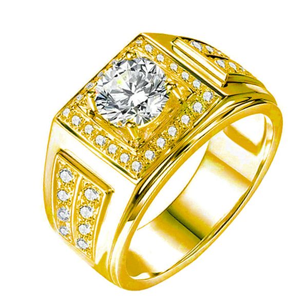 Moda Gold White Crystal Cz Anel para homens homens Hip Hop Crystal Engagement Ring Men