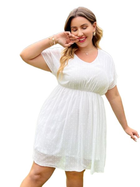 

plus swiss dot batwing sleeve dress x9le#, Black