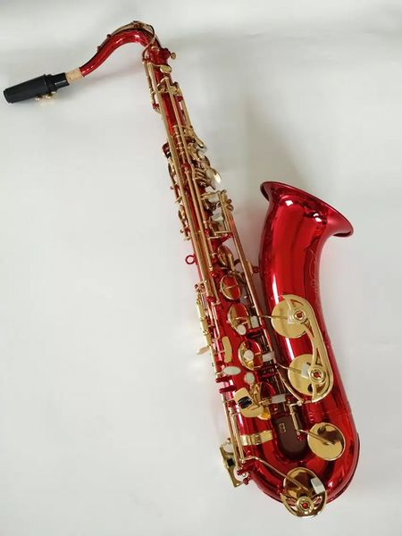 Sassofono tenore professionale con chiave B rossa, incisione in ottone, modello placcato in oro, tono di livello professionale, strumento jazz per sax tenore