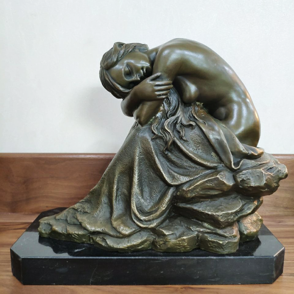 

resting woman statue sculpture bronze modern nude female body art casting collection home decoration, Silver